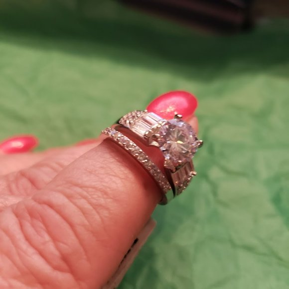 White Cubic Zirconia Rhodium Over Sterling Silver Engagement Ring With B… - Picture 4 of 5